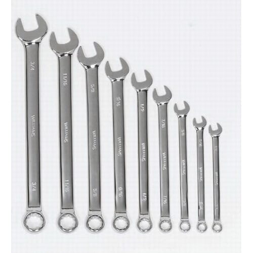 Williams® 11003 SUPERCOMBO® Combination Wrench Set, 9 Pieces, 1/4 to 3/4 in, Polished Chrome